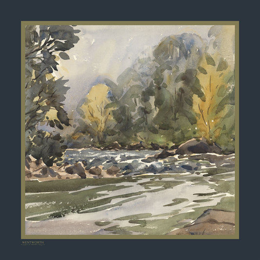Layflat image of Where the Salmon Leap silk scarf | Silk Scarf | Wentworth of Yorkshire