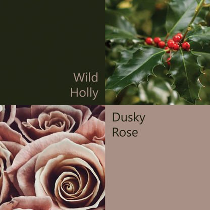 'Winter's Rose' Silk Scarf: Wild Holly & Dusky Rose